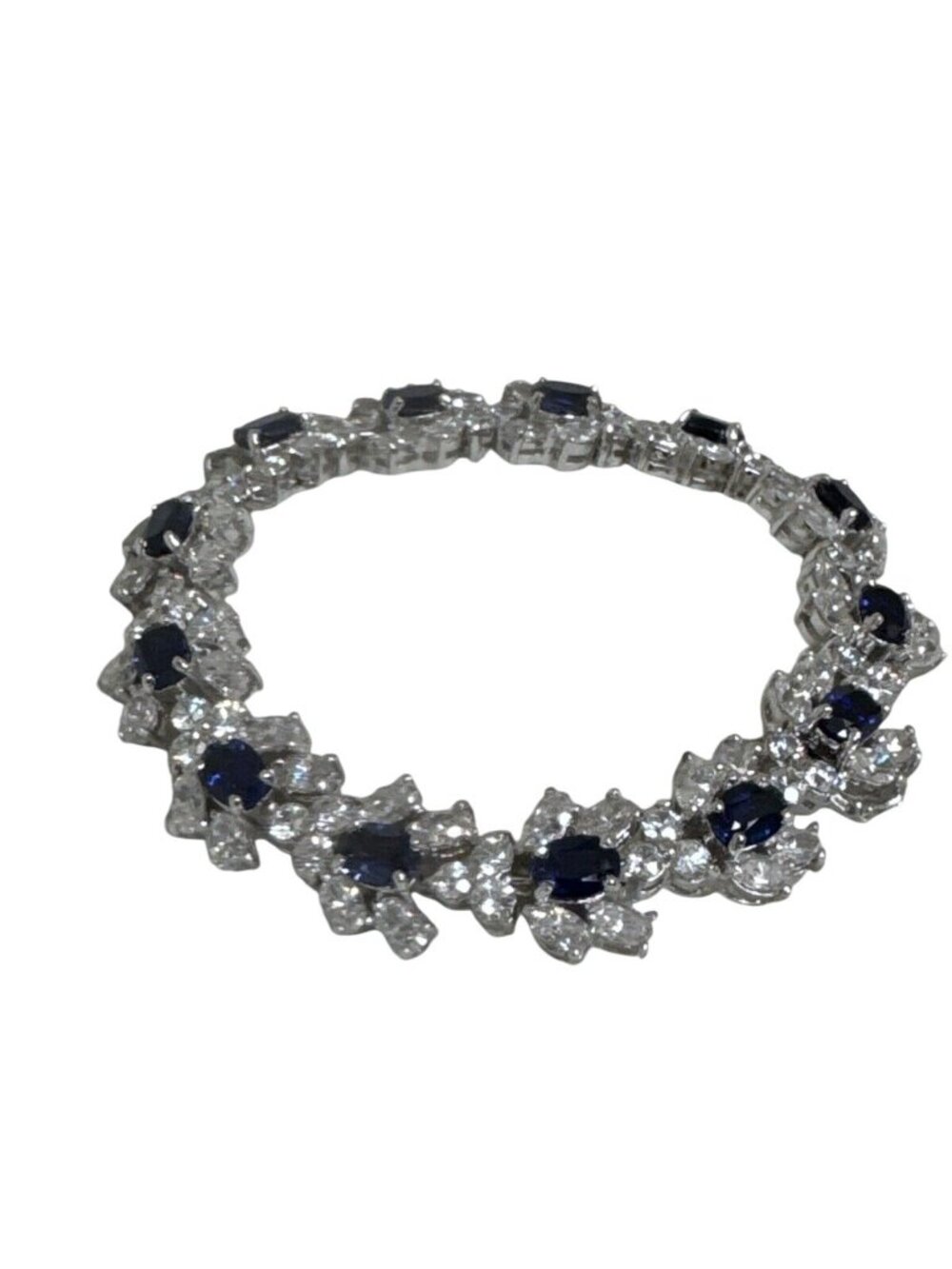Sterling Silver & Sapphire Cubic Zirconia Bracelet 7.5"